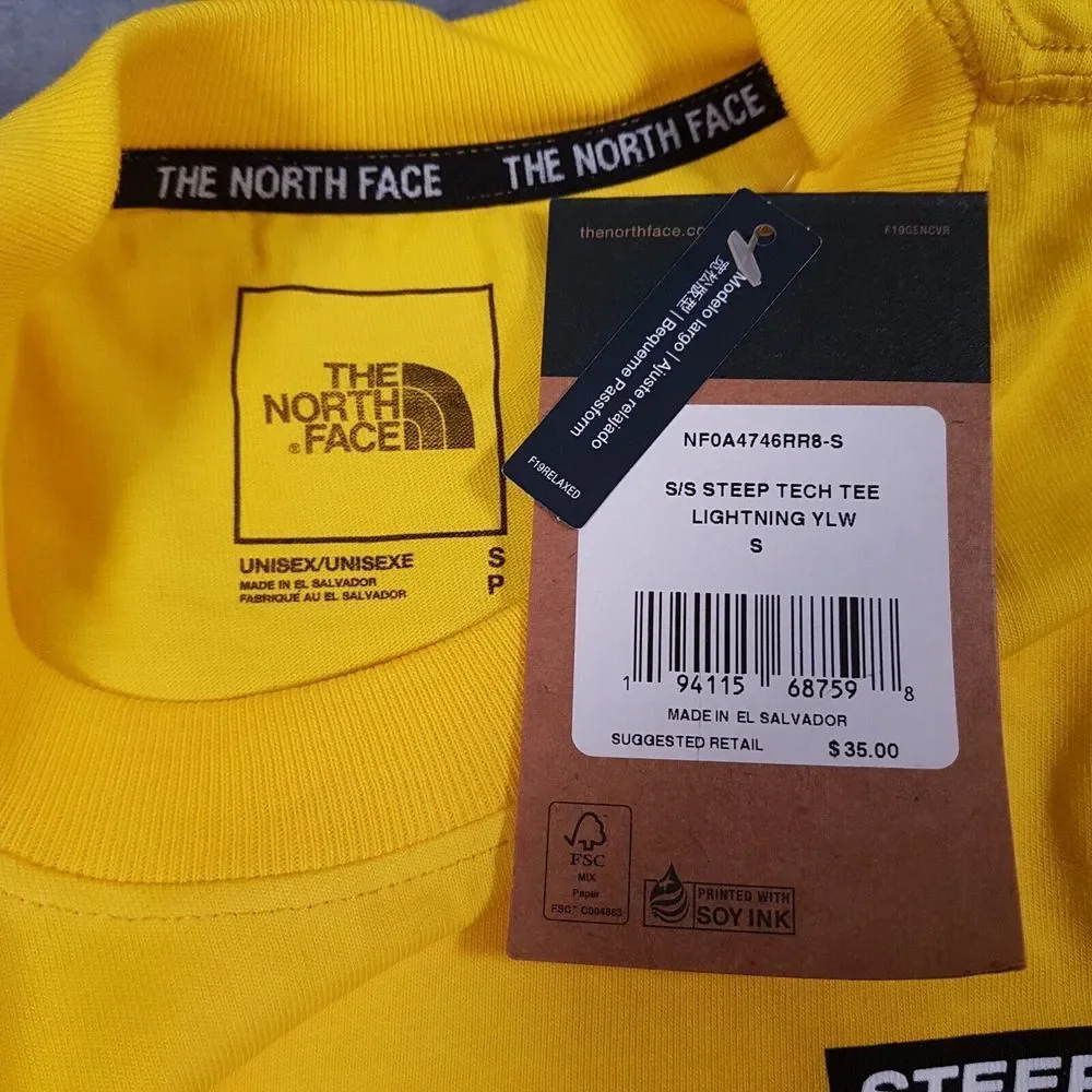 THE NORTH FACE Steep Tech Scot Schmidt T-shirt Mens Size SMALL Lightning‎ Yellow